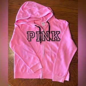 PINK Victoria's Secret Beach Washed Pink Zip-Up Hoodie w/ Black Logo Size XL